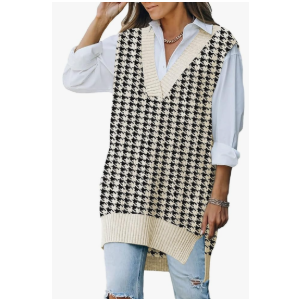 Viottiset Women's Oversized V Neck Knit Sweater Vest Tunic Sleeveless Pullover Top Size XL