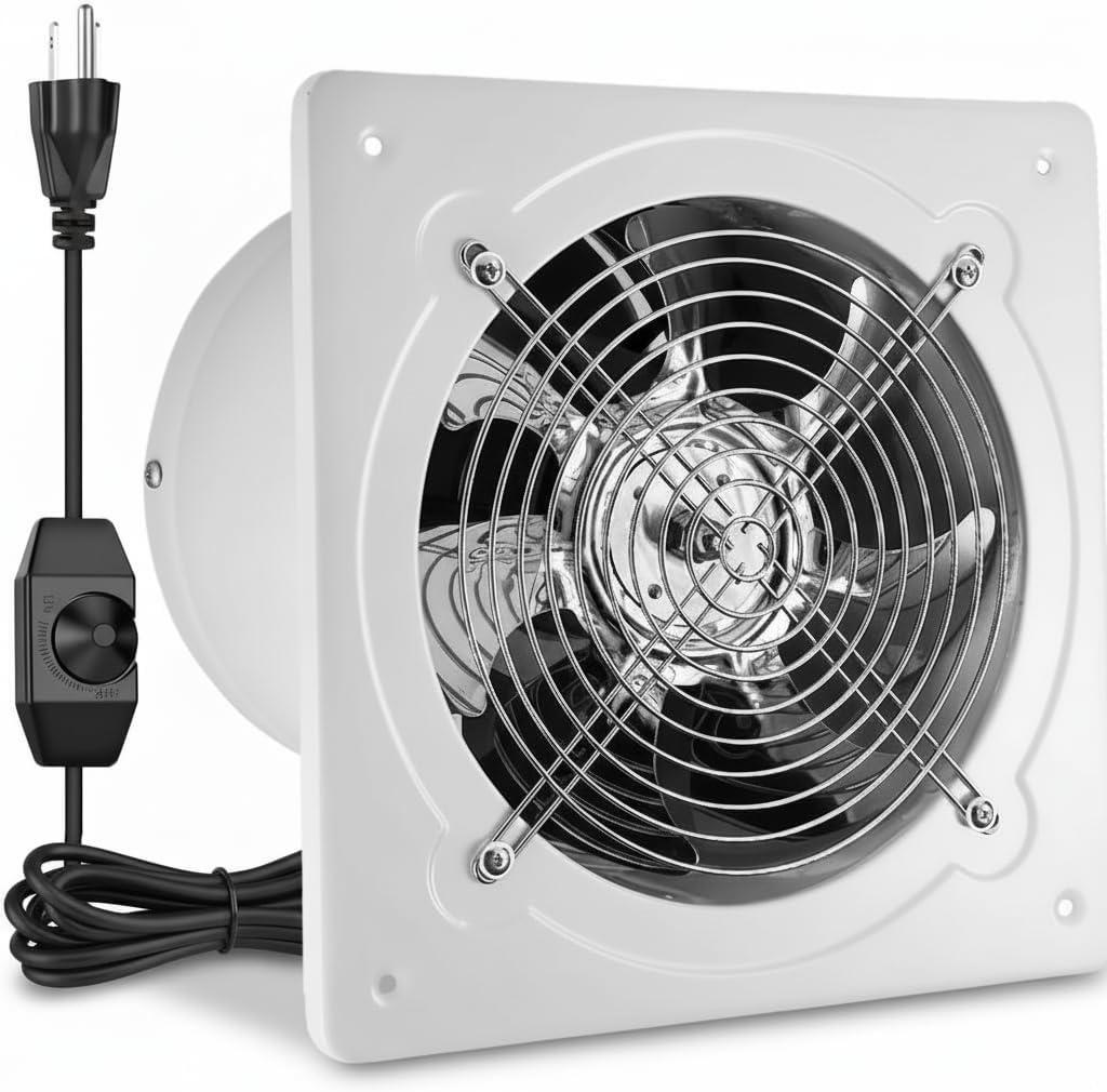 10" Kitchen Exhaust Fan with Variable Speed Controller, 1038CFM Wall Mount Ventilation Fans, Metal Attic Exhaust Fan, Small Fume Extractor Ventilation Fan for Kitchen Bathroom Shop Smoking Room Garage