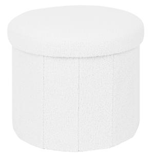 BoxedHome Dorm Room Storage - Round Cute Ottoman with Storage, Boucle Foot Stool Footrest for Lving Room, Support 220lbs, White 15"x 15" x12.6"
