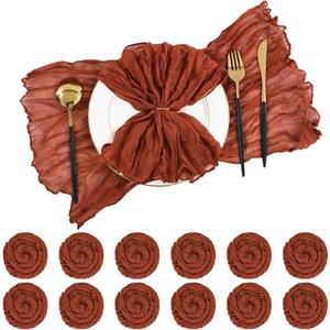 Terracotta Gauze Cheesecloth Napkins Set of 42,Wrinkled Rustic Boho Dinner Napkins Bulk 20 x 20 Inch Soft Cotton Decorative Table Napkins for Wedding/Dinner/Family Everyday Use/Parties(Terracotta)