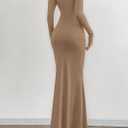 BTFBM Women Bodycon Maxi Dress Fall 2025 Long Sleeve Ruched Elegant Party Cocktail Formal Wedding Guest Dresses (Brown, XL)