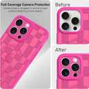 AIGOMARA Magnetic for iPhone 16 Pro Max Case, Compatible with Magsafe Cute Hot Pink Checkered Pattern Screen Protector Camera Protection Matte Translucent Checkerboard Phone Case for Women Girls