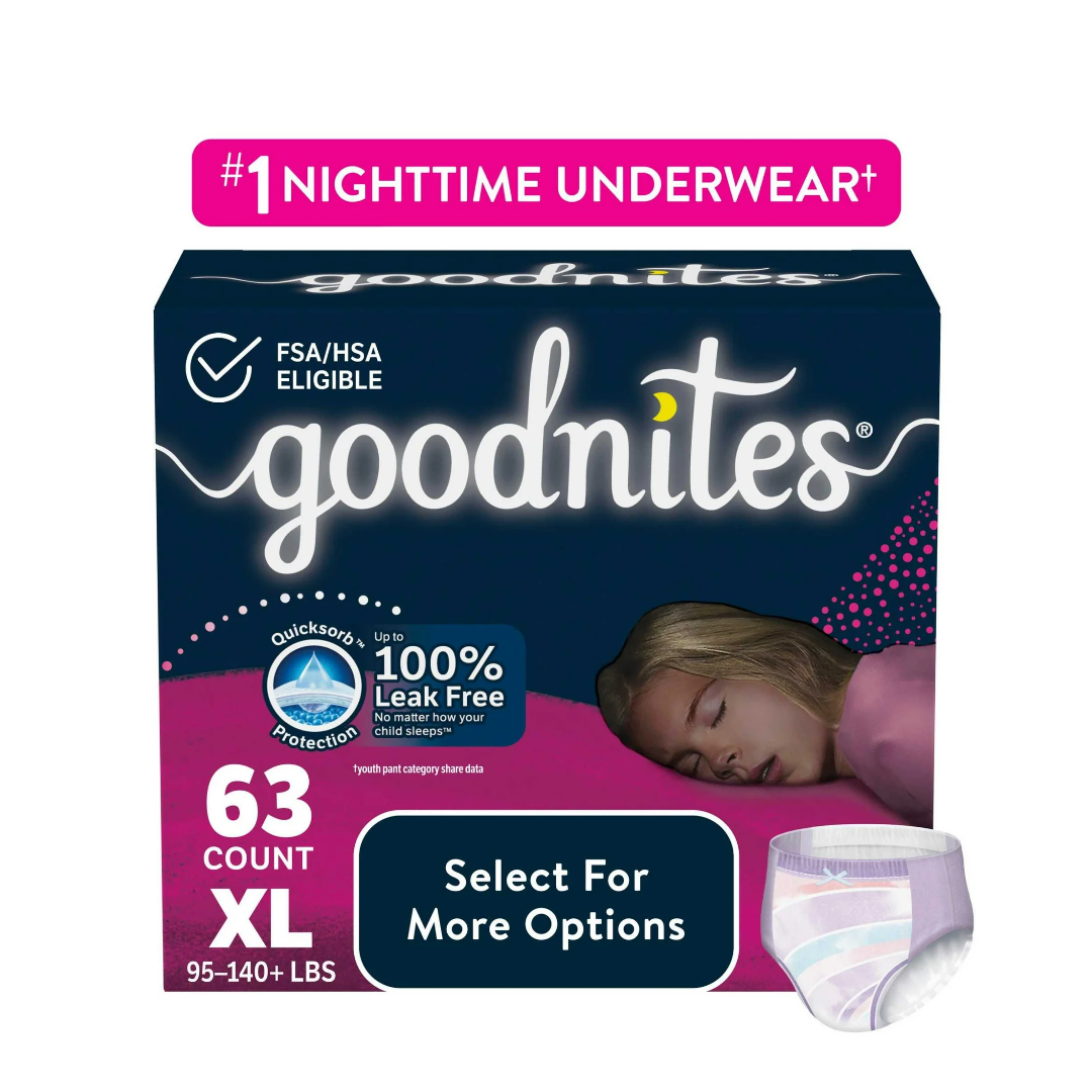 Goodnites Girls' Nighttime Bedwetting Underwear, Size Extra Large (95-120 lbs), 63 Ct (3 Packs of 21)