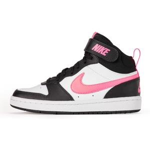 Nike Unisex Kids' Court Borough Mid 2 Shoes - Boys Girls Toddlers & Baby Sneakers (4 Big Kid, Black/Sunset Pulse/White)