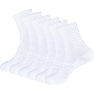 Womens Anti Blister Odor Control Quick Dry Compression Quarter Crew Cotton Athletic Running Hiking Socks (6-10, 6-pack White)