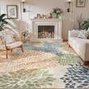 Dahlia Floral Washable Rugs, 8x10 Area Rugs for Bedroom,Boho Multicolored Ultra Thin Living Room Rug,Large Fall Soft Non Shedding Throw Carpet for Dining Room Classroom Dorm,Multi