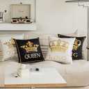 TAOSON Pack of 4, Black White Gold Queen King Pattern Home Decorative Throw Pillow Covers Gold Foil Pillow Covers Square Cushion Covers Decor Couch Sofa Bedroom 18 18 Inch S01412