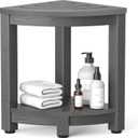 Y&M Corner Shower Stool for Inside Shower, Waterproof Shower Caddies for Shaving Legs, 2-Tier Bath Bench with Storage Shelf for Bathroom, Living Room, Indoor or Outdoor Use, Grey