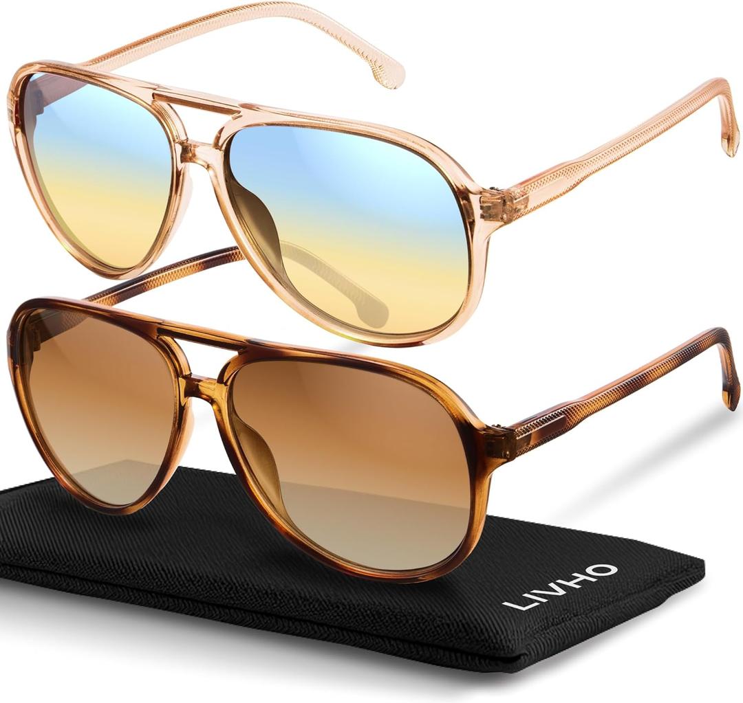 livho Trendy Polarized Aviator Sunglasses Women Men, Retro Sun Glasses for Women Men 2025, Oversized UV Protection Shades (Tortoise Brown + Clear Brown/Green Gradient Brown)