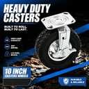 10 Inch Pneumatic Caster Wheels with Brake, 1200 lbs Capacity，Set of 4 Swivel Wheels for carts Heavy Duty， Rubber Wheels for Workbench, Trolley and Wagon，mounting Hardware Included