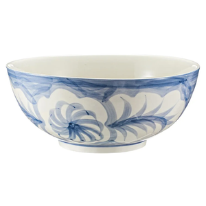 Maxdot Blue and White Bowl 10 x 5 Inch Large Hand Painted Stoneware Decorative Vase Bowl with Floral Chinoiserie Ceramic Design for Kitchen Centerpiece Creative Home Decor