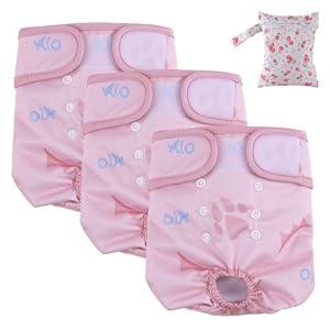 AIO Dog Diapers Female Highly Absorbent Wraps Reusable Dog Diapers Female, XS 3 Pack