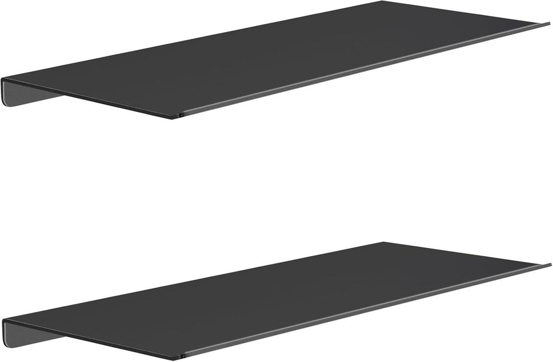 MKO 2 Pack 12" Floating Shelves for Wall, Metal Wall Mounted Shelf for Bathroom, Bedroom, Living Room, Kitchen, Little Hanging Shelves for Books/Storage/Room Decor, Black