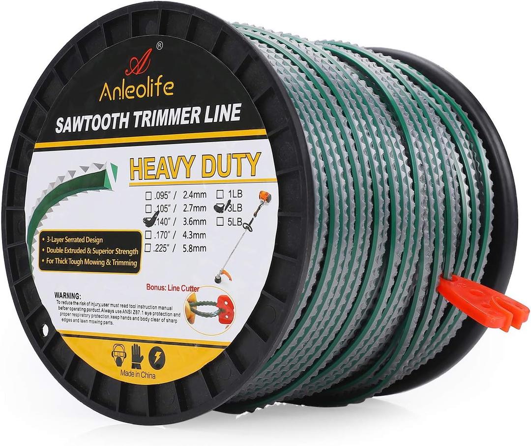A Anleolife 3-Pound Heavy Duty Sawtooth 140-mil-by-328-ft Dual Core String Serrated Trimmer Line Spool for Walk Behind Wheeled Mowers with Built-in Line Cutter