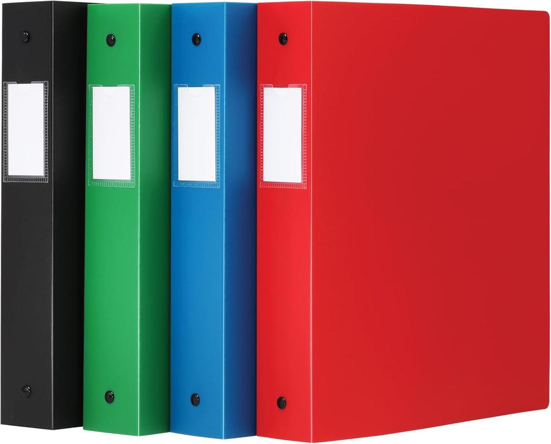 Oxford Flexible Binders, Binders for School and Office, Strong Flexible Poly, 4 Clear Pockets, Holds up to 350 Sheets, 1.5 inch Binder, 4 Assorted Colors: Black, Green, Blue and Red, 4-Pack (1009729)