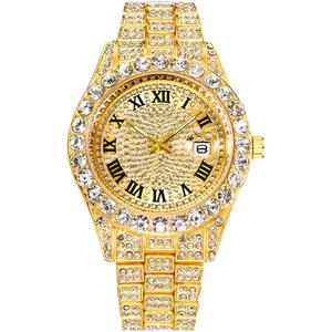 Mens Big Rocks with Roman Numerals Fully Iced Out Colorful Dial Watch (Diamond Gold)