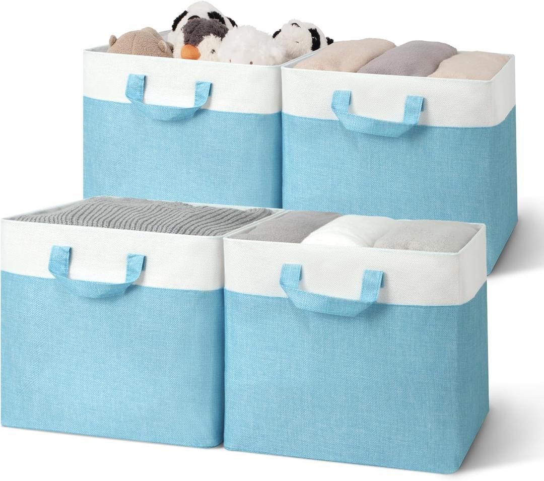 GRANNY SAYS 13x13 Cube Storage Bins, Modern Blue Foldable Storage Cubes with Metal Frame, 4 Pack