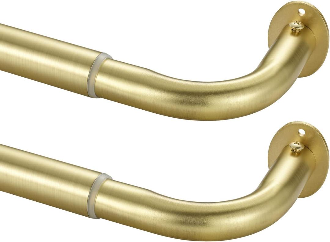 Room Darkening Curtain Rod 28-48 Inches, Wrap Around Design, Extra-Thick 3/4 Inch Diameter Single Drapery Rod, Extendable Metal Rod Set of Window Treatment (2 Pack Brass)