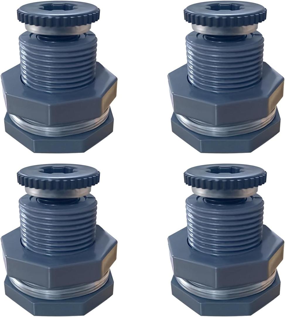 NPT 1 PVC Bulkhead Fitting, Heavy-Duty Female Plastic Water Tank Connector Adapter Fitting with Plugs for Rain Barrel,Spigot,Water Tank,Drain Bucket (Set of 4-Thickened Type)