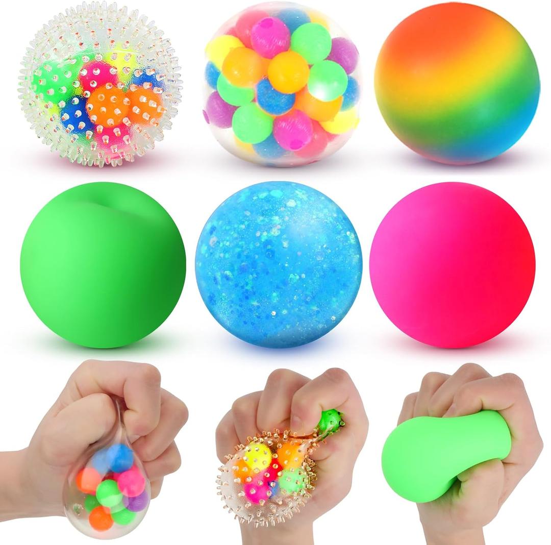 6 Set Squishy Sensory Stress Squeezing Balls forAdults: Best Calming Tool to Relieve Anxiety, Vent Mood and Improve Focus, Easter Basket Stuffers for Kids, Goodie Bag Stuffers