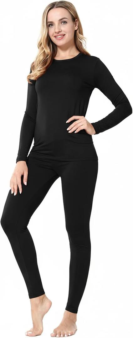 ViCherub Thermal Underwear for Women Fleece Lined Long Johns Base Layer Thermals Top and Bottom Set Cold Weather (Small, Black)