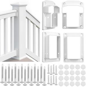 Beeveer 2 Sets Vinyl Fence Railing Bracket Kit with Screws Straight Porch and Deck Railing Bracket Fits for 2 x 3.5 White Top and Bottom for Yorkshire and Bolton