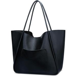 KKXIU Tote Bag for Women Vegan Leather Shoulder Purse Large Capacity Travel Bag (Black)