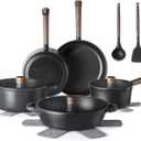 SENSARTE Nonstick Cookware Set Pots and Pans Set Kitchen Non-stick Cooking Set, Dishwasher & Oven Safe, Induction Compatible, Free of Intentionally Added PFOA/PFOS, 15pcs, Black