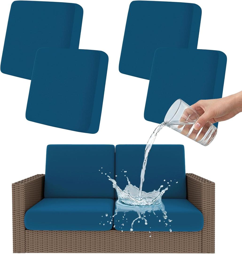Smiry Waterproof Patio Cushion Covers, Stretch Outdoor Couch Slipcovers Replacement Washable Furniture Protector Sofa Chair Seat Cover for Dogs and Pets (4 Pcs, Peacock Blue) 27"D x 27"W x 7"H