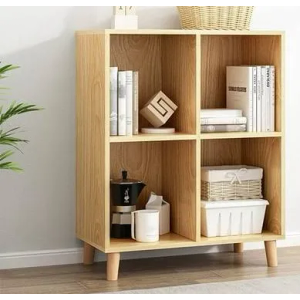 Lkeiyay Wooden 4 Cube Open Bookcase,2 Tier Mid-Century Bookshelf with Legs, Modern Storage Display Cabinet Organizer Bookshelves for Bedroom,Living Room,Office (Rustic Brown)