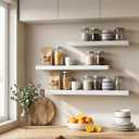 Fun Memories Floating Shelves Set of 3, 36 x 8 Inch Floating Wall Shelves, Wall Mounted Rustic Wood Shelves, Bathroom, Hanging Deep Shelf for Bedroom, Living Room, Kitchen - White