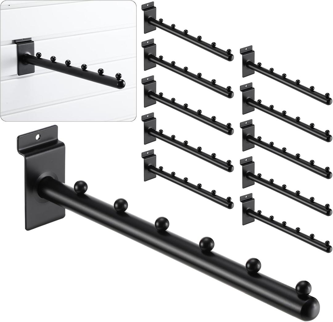 Coume 10 Pack 6 Ball Waterfall for Slatwall Panel, 12 Inch Round Tube Hanging Metal Slatwall Accessories Hooks and Hangers for Clothing Retail Garage Shop Display(Black)