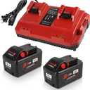 2 Pack 18V 9.0 Ah Battery and Charger Replacement for Milwaukee m18 Lithium-Ion High Output Starter Kit (Red)
