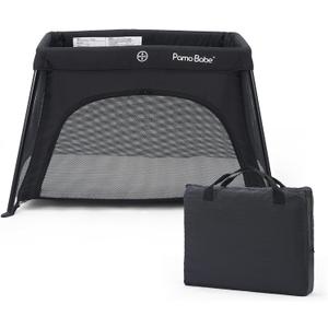 Pamo Babe Travel Crib - Lightweight Baby Playard with Zip Door, Carry Bag for Airplane - Easy to Carry (Black)