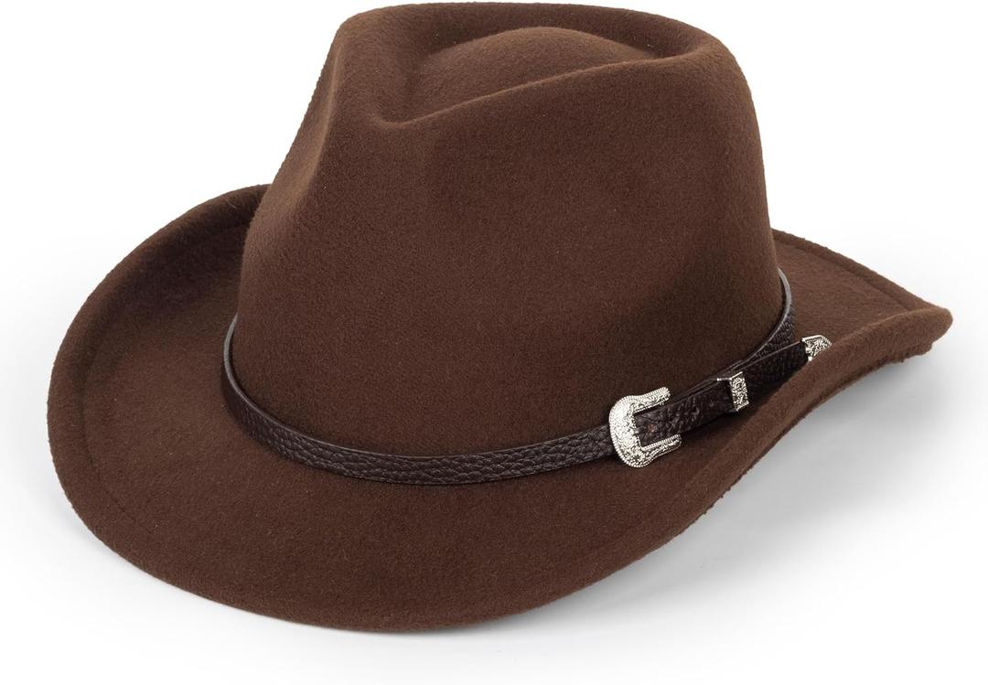 Cowboy Hat for Boys Girls Western Felt Fedora Hat for Kids 3-6 Years (4-8 Years, Brown With Westner Belt)