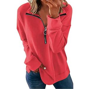 NEYOUQE Womens Fall Winter Fashion Sweatshirts Quarter Zip up pullover Polo sweatshirt women casual trendy crewneck tops Size M