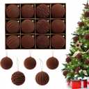 3.15 inch Velvet Christmas Ornaments Balls Sets, 12 PCS Velvet Ornaments for Christmas Tree, Flocked Ornaments Balls for Holiday Party Xmas Hanging Decoration (Brown, 3.15inch)