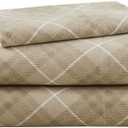 Codi Flannel Sheets Twin Size- 3 Pieces Ultra Soft Warm Sheet Set, Cozy 100% Cotton Tan Plaid Bedsheets, Brushed for Extra Softness, Fall Themed, 12 Inch Deep Pocket
