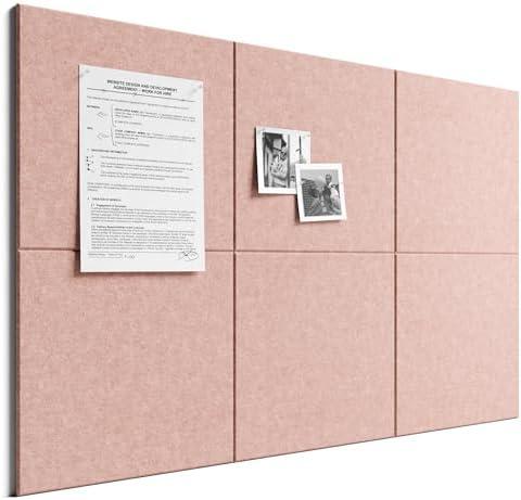 Bumusty 36"x 24" Large Felt Bulletin Board Tiles, Pink | 6-Pack Cork Board Alternative, Wall Decor, 30 Pushpins, 30 Adhesive Tabs, Vision Board, Office, Classroom, Home, Dorm
