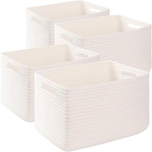 4 Pack Storage Baskets for Organizing, Woven Baskets for Shelves - Perfect for Toys, Books, Towels, and Clothes, Durable Gift Basket Bins Toy Storage, 15.7''Lx11.8''Wx7.8''H, White