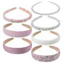 7 Pack Headbands for Women Girls, Comfortable Non Slip Cute Pearl Headband, Vintage Wide Headbands for Women, Trendy Floral Padded Hair Accessories for Daily Style(White & Pink)