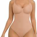 FeelinGirl Shapewear Bodysuit for Women Tummy Control Bodysuits Snatched Waist Body Suit Body Shaper Thong (X-Small-Small, Ash Khaki)