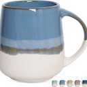 Bosmarlin Extra Large Ceramic Coffee Mug, 24 Oz, Dishwasher and Microwave Safe, Big Oversized Tea Cup, Reactive Glaze (Light Grey bLue)