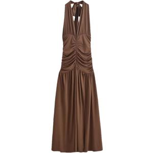 Womens Solid V-Neck Dress Sleeveless Tie-Up Off-Shoulder Dresses Slim Fit Beach Sundress, Large m Dark Brown 