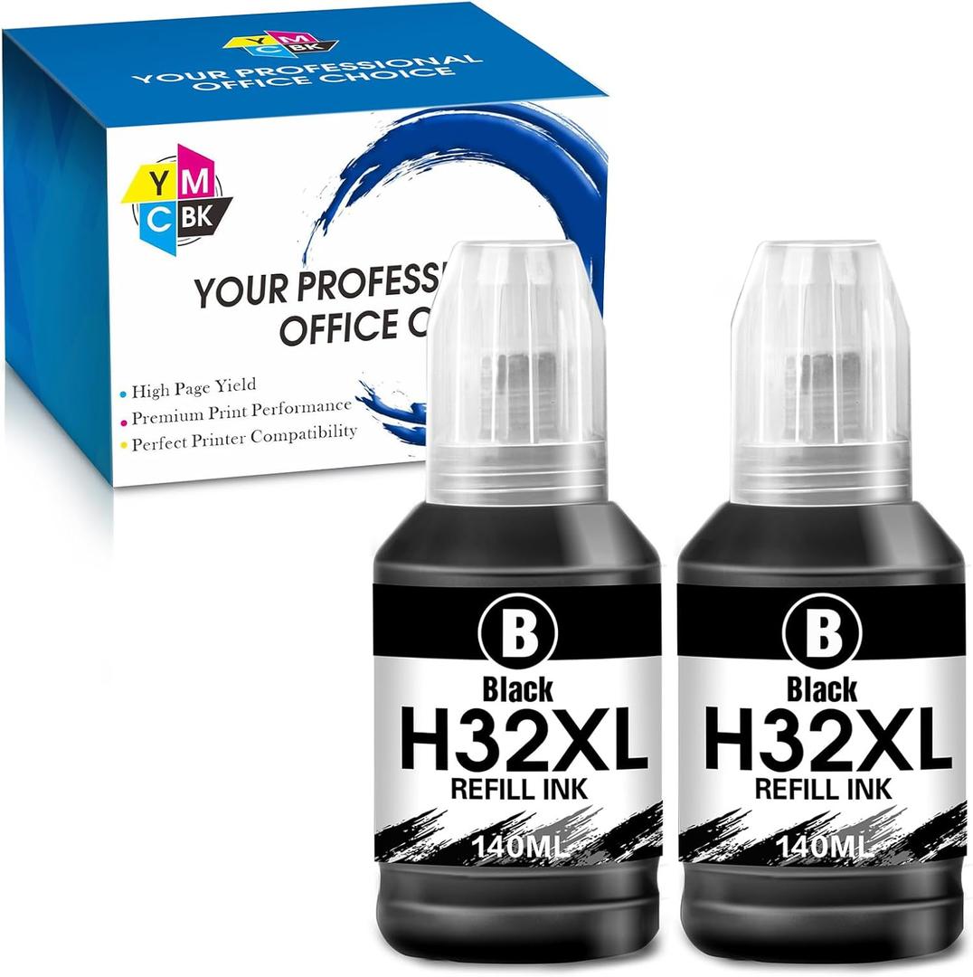 2 x 32XL Black Ink Bottles 2 Black