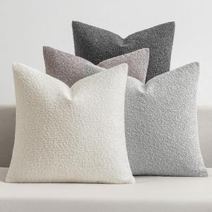 MIULEE Pack of 4 Decorative Textured Boucle Throw Pillow Covers 18x18 Inch Neutral Grey Accent Solid Pillow Cases Couch Cushion Covers for Modern Farmhouse Boho Chair Sofa Bed Livingroom Home Decor