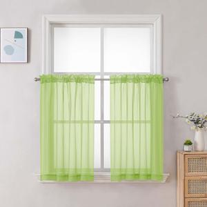 Chyhomenyc Sheer Curtains 36 inch Length 2 Panels Set, Light Filtering Voile Rod Pocket Short Window Curtians for Bathroom Living Room Farmhouse Small Windows, Each 42Wx36L in, 2PCS, Lime