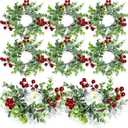 12 Pieces Christmas Candle Rings Garland 3.15 Inch Center Pillar Candle Rings Wreaths Red Berry Garland Holders Mini Ring for Wedding Party Living Room Dining Table Decoration
