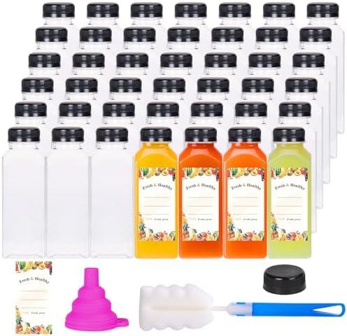 Moretoes 64pcs 12oz Plastic Juice Bottles with Caps, Reusable Juicing Bottles, Clear Drink Containers with Lids for Smoothie, Drinking and Beverages