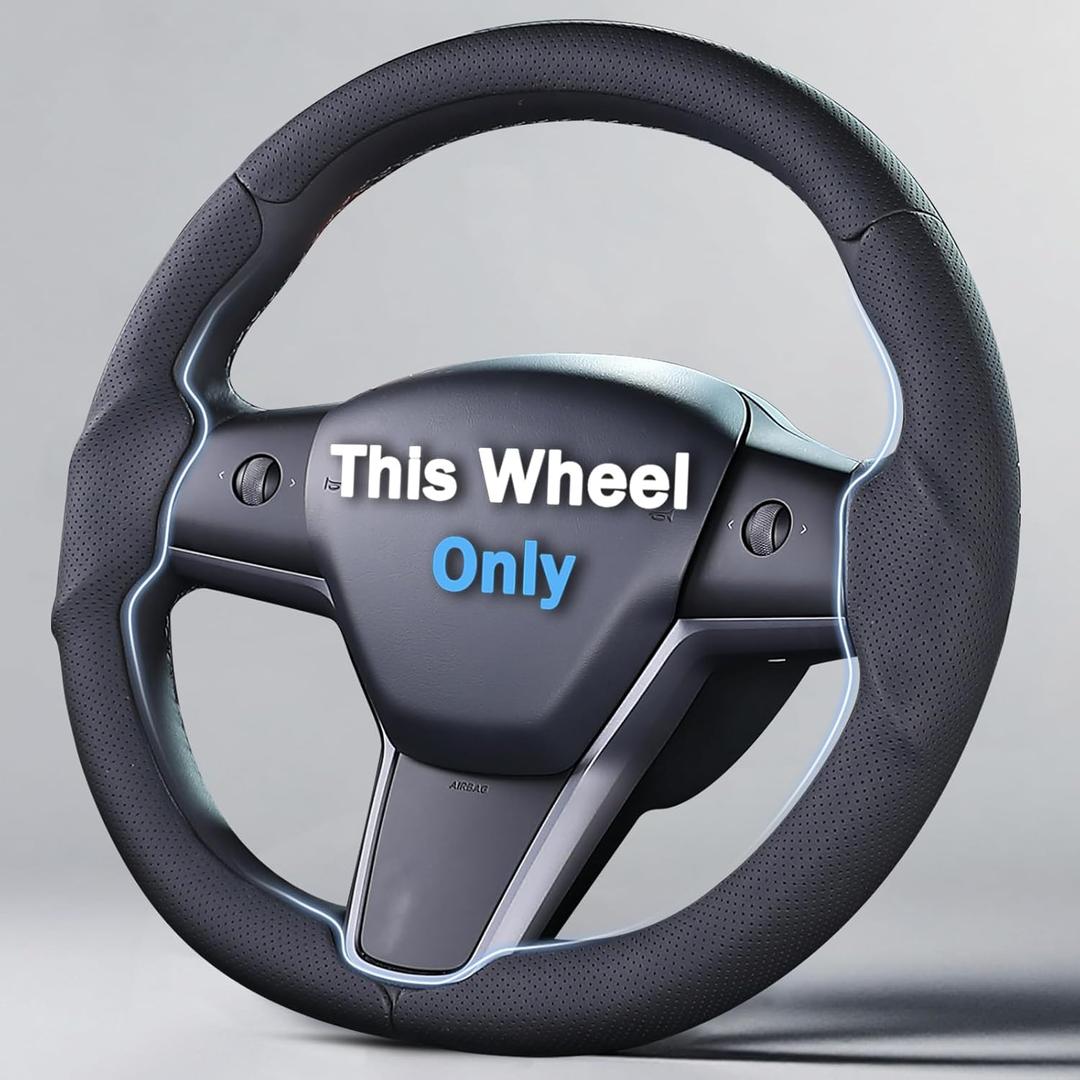 Steering Wheel Cover for 2017-2023 Tesla Model 3 2020-2024 Tesla Model Y, Leather Steering Wheel Cover for Tesla Model 3/Y Accessories, Black